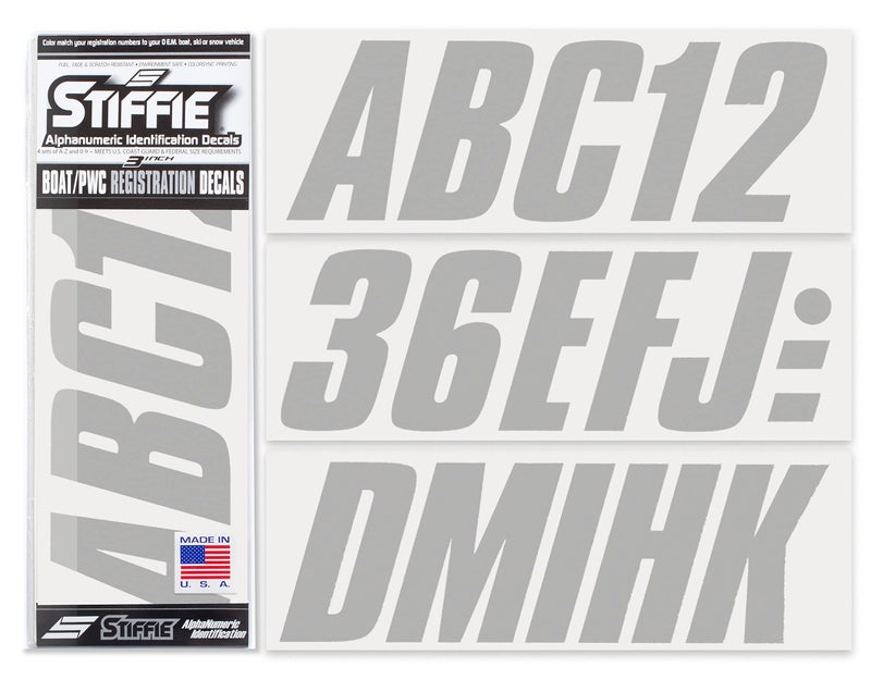 Stiffie مجموعة تعريف STIFFIE Shift Silver 3" أرقام تسجيل أبجدية رقمية ملصقات ملصقات للقوارب والقوارب المائية الشخصية - Image 1